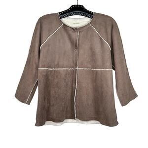 Velvet Brown Faux Suede Snap Button Jacket Medium